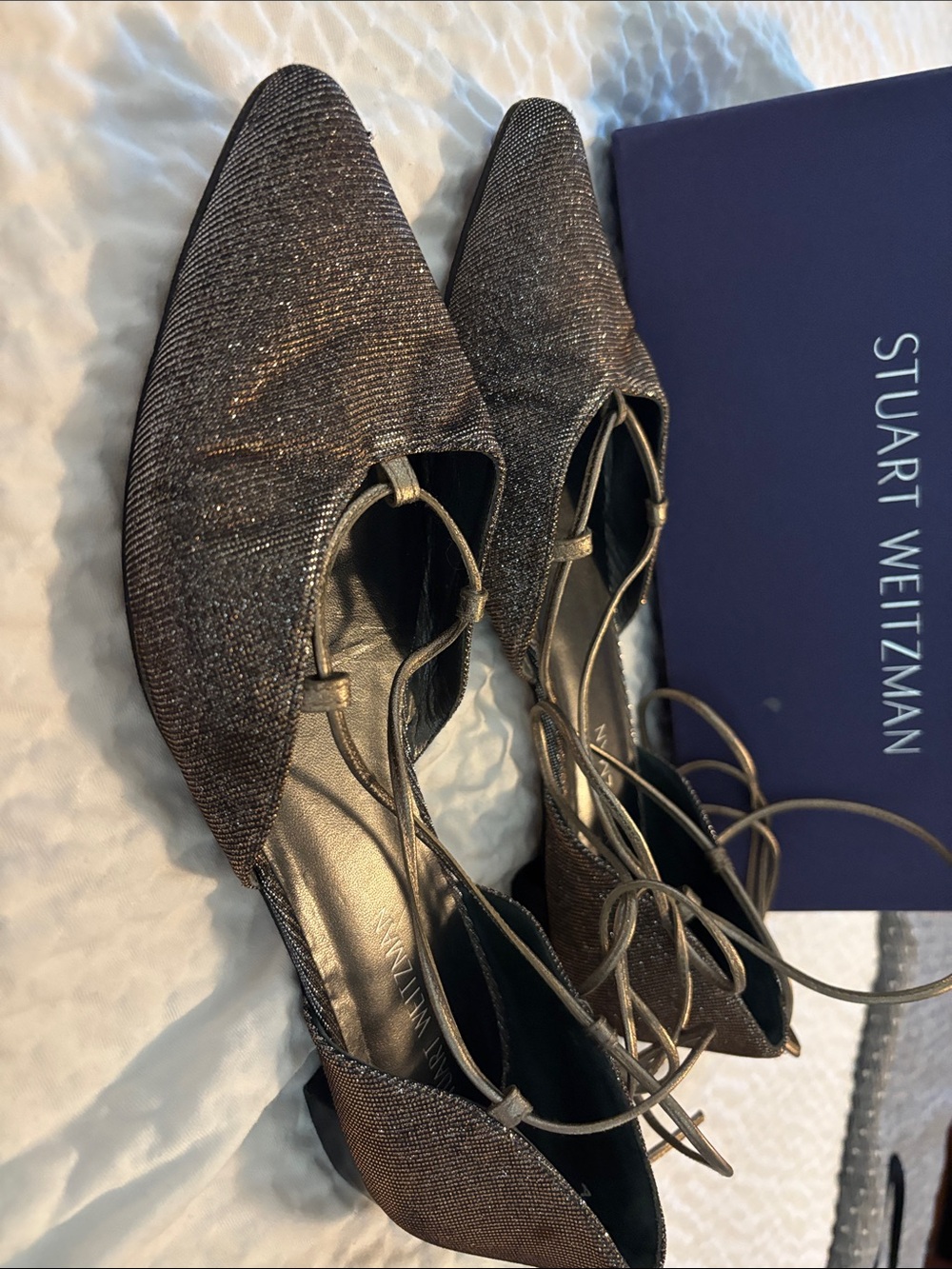 Stuart Weitzman Bronze Metallic Lace-Up Pointed Flats BOX and dustbag included
